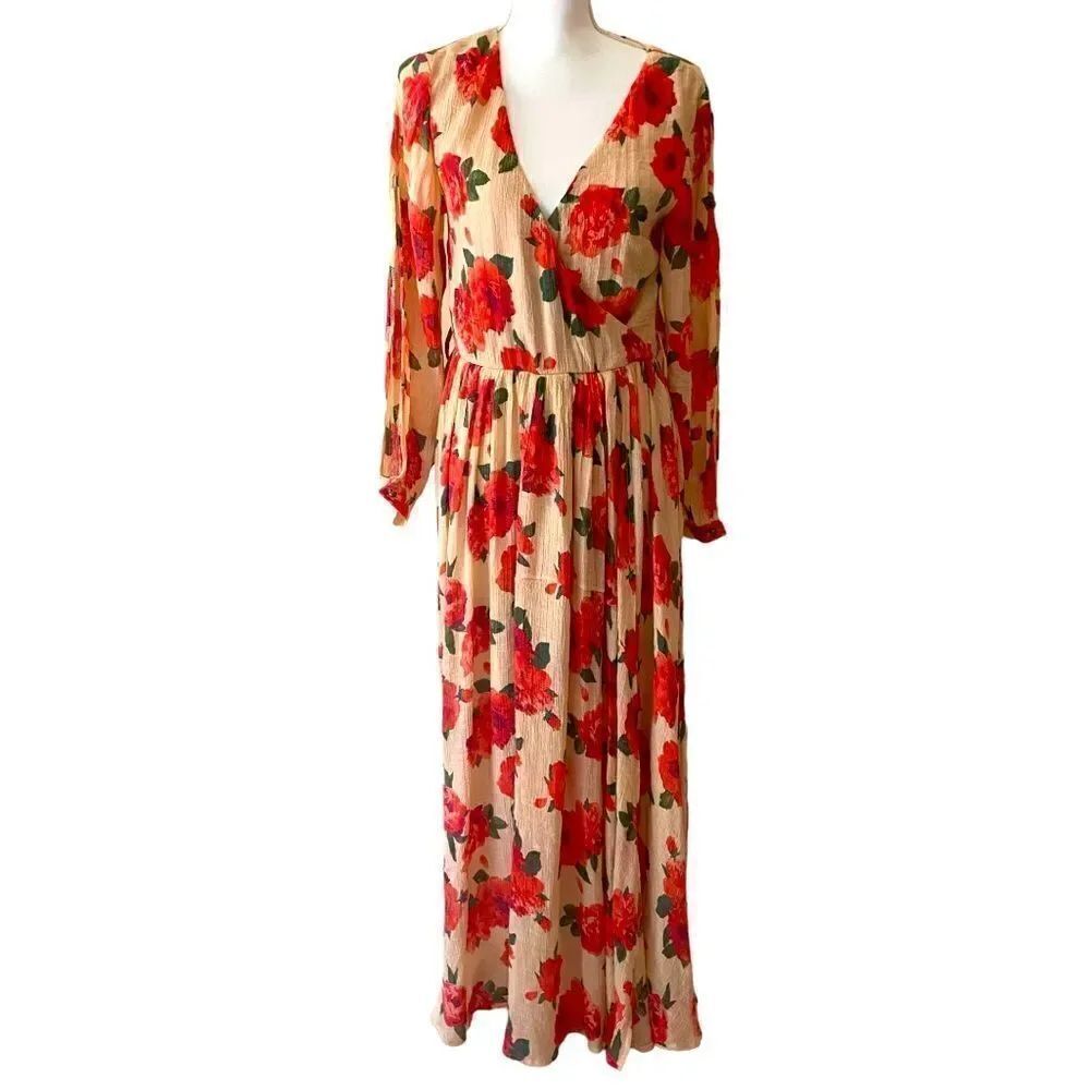 Floral Maxi Dress Orange Poppies Size Medium Large